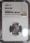 NGC MS-61 BN 1884 Indian Head Cent, Razor-Sharp, Blazing, PQ specimen.