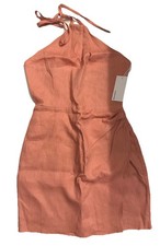 NWT Reformation The Dory Dress Linen Faux Wrap Peach Mini Halter Dress US Size 2