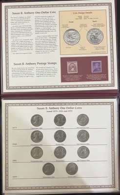 1979-1999 P D & S Susan B Anthony 11 Coin Set PCS Coin & Stamp Folio