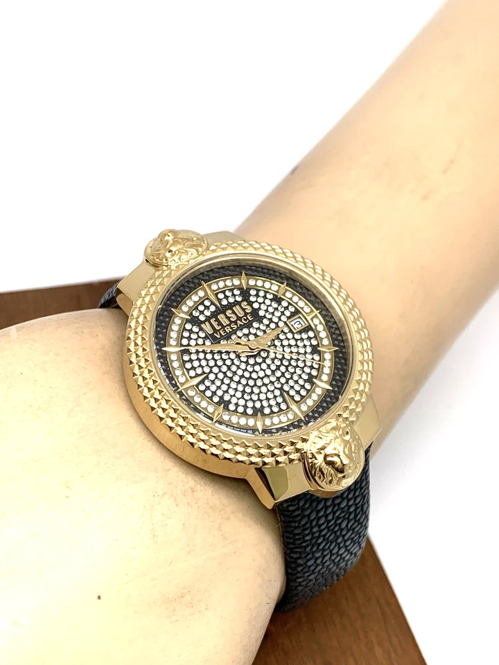 Versus by Versace Women's Watch VSPLK2221 Quartz Black Gold Leather Band 38mm - Image 4 of 4