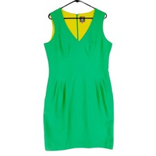Vince Camuto Sheath Dress sz 14 Women Green V Neck Sleeveless Pockets Stretch