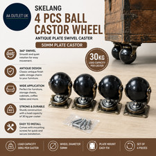 Skelang 4pc Ball Castor Wheel Plate Castor 50mm Antique Plate Swivel Caster