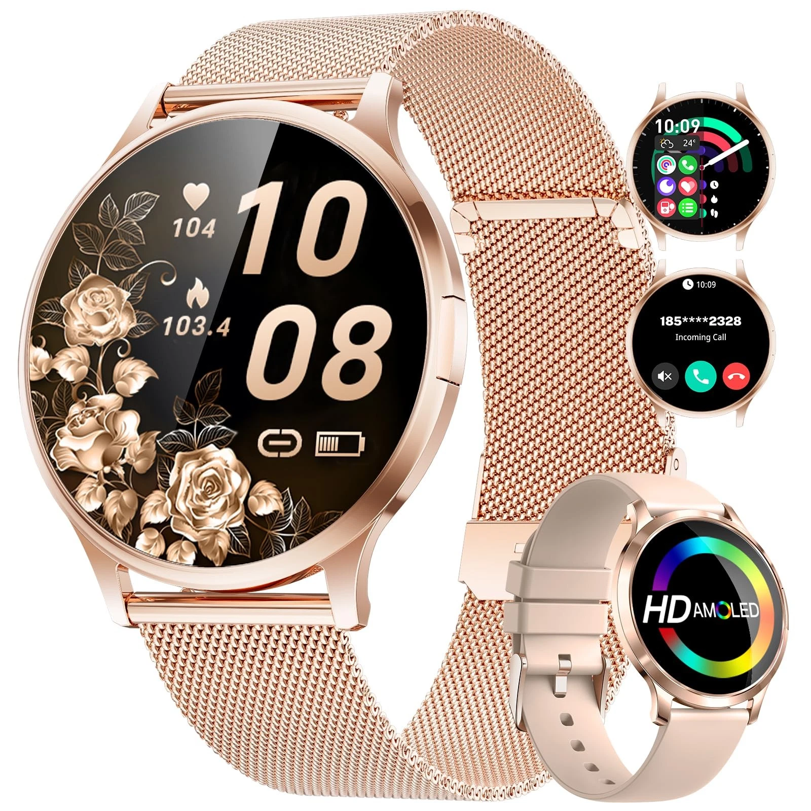 SUNKTA Smart Watch for Women(Dial/Answer Call), 1.32" AMOLED HD Display, 100+ Sp