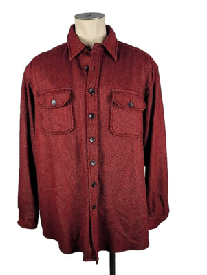 LL Bean Mens Red Black Stripe Northwoods Wool Blend Shirt Jacket