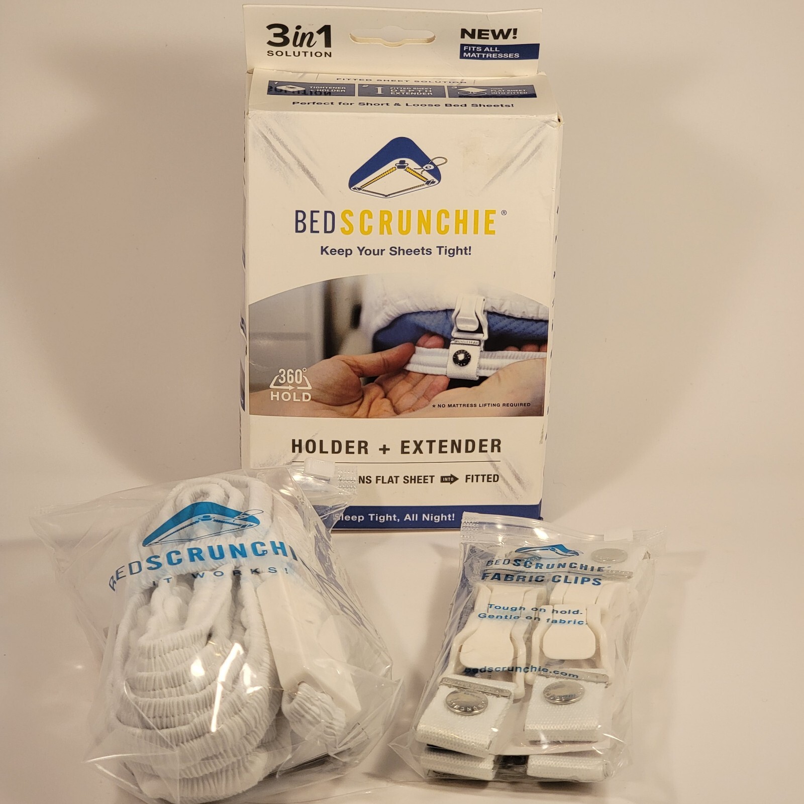 BED SCRUNCHIE Sheet Holder Straps Holder + Extender 3 in 1 Solution New