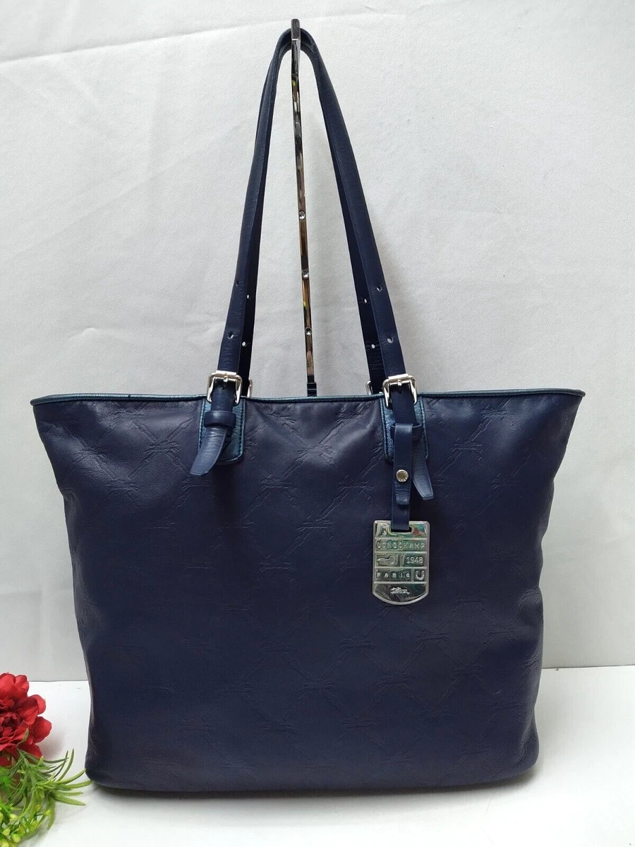 Longchamp LM Cuir Navy Blue Leather Top Handle Large Tote Bag Made in France