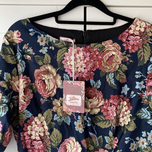JOE BROWNS Vintage Look Cotton Stretch Floral Print Midi Dress Fully Lined UK 14 - Picture 2 of 10