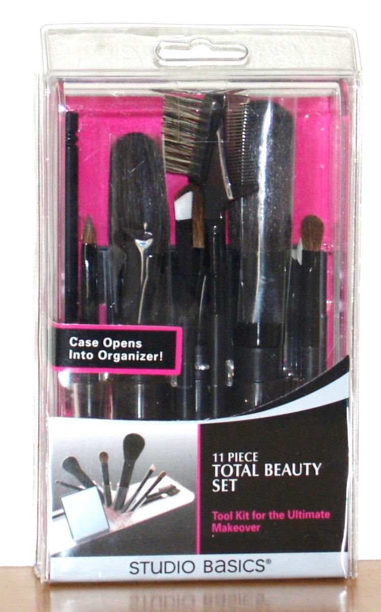 11 Pieces Beauty MAKEUP SET Kit Brush Lip Eye Blush Powder MIRROR CASE ORGANIZER