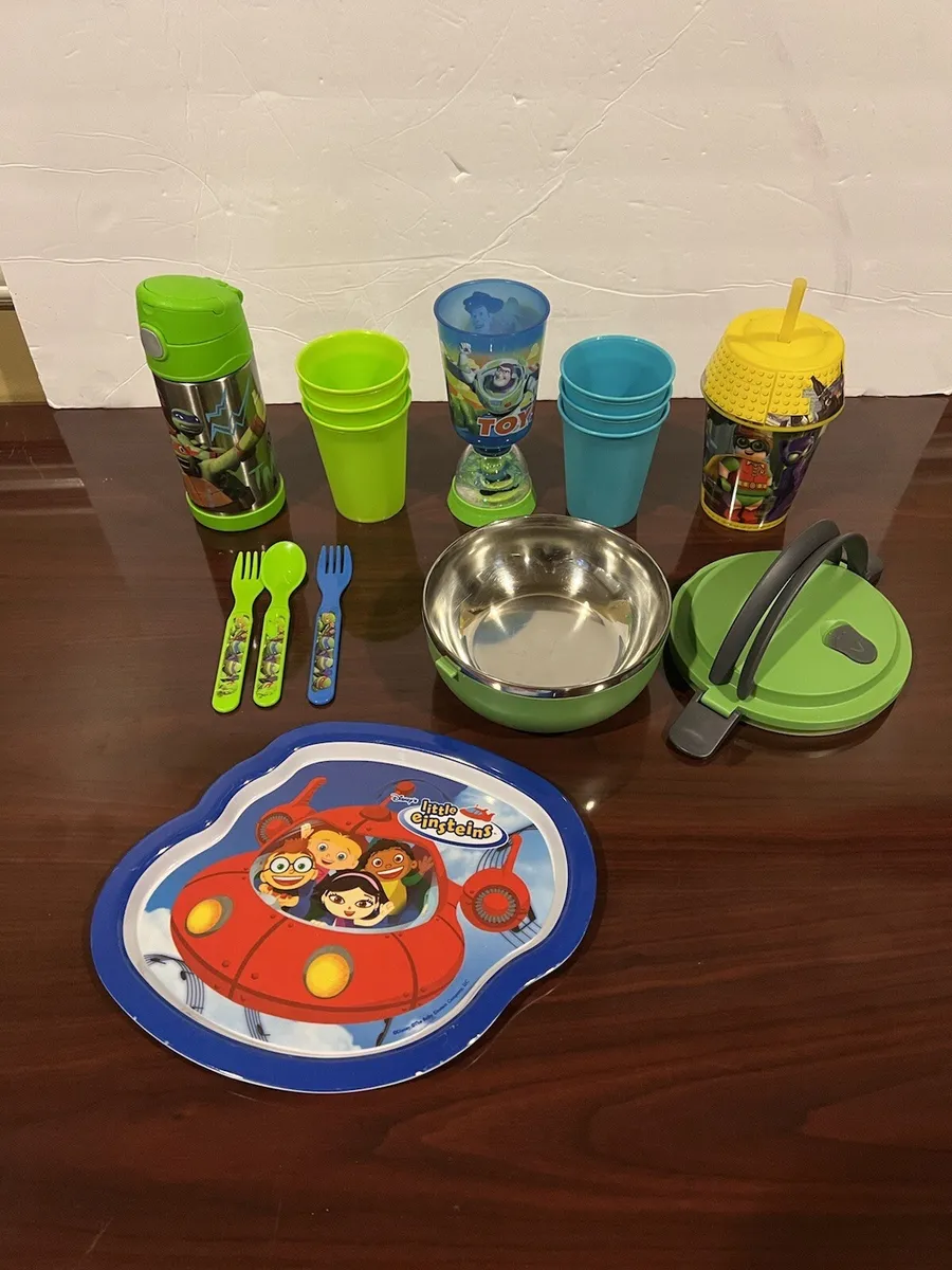 lot of kids cups and containers for school ninja turtles And