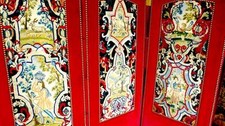 FRENCH 19THC FOLDING SCREEN PETIT POINT EMBROIDERY RED VELVET LYONESE SILK 60x55