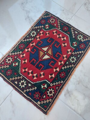 Antique Anatolian Rug, Turkish Faded Rug, Kitchen Door Rug Oriental 2x2 Wool Rug