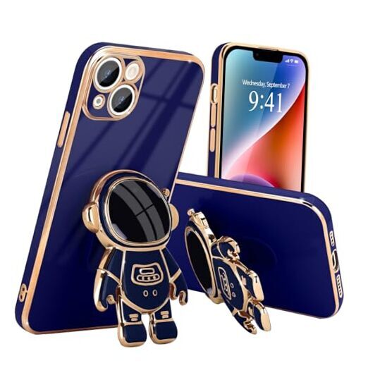 Compatible with Case Cute 3D Astronaut Stand Design Camera iPhone 14 Royal Blue