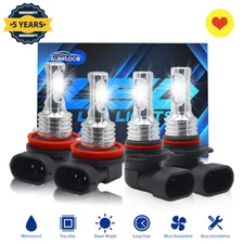 9005+H11 LED Headlight Super Bright Bulbs Kit 8000k White High/Low Beam 4-Qty