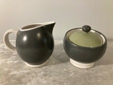 Pfaltzgraff Sphere Sugar And Creamer Set Grey Green White EUC Made Thailand
