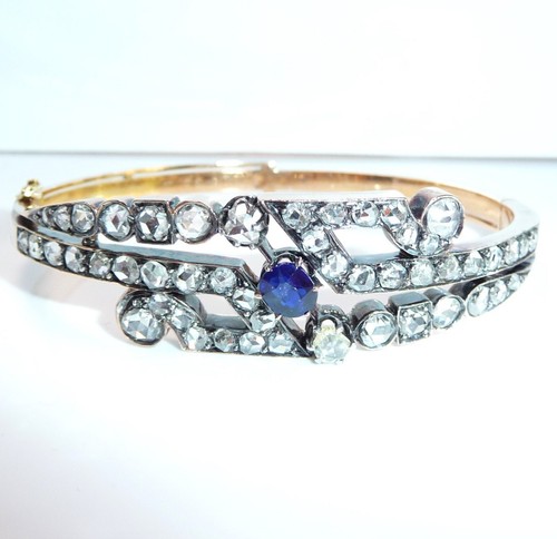 Armband antik 750 Gelbgold - 5.0ct. Diamanten 0.85ct Saphir Ø 17 cm 22,52gr - Picture 5 of 14