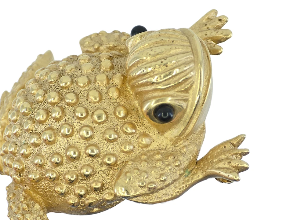 BROCHE SAPO SAPO OLHOS VIDRO PRETO VINTAGE DÉCADA DE 1990 ERWIN PEARL DESIGNER GOLDTONE - Imagem 4 de 4