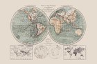 1869 World Hemispheres and Natural Features Antique Style Map Poster 18x12