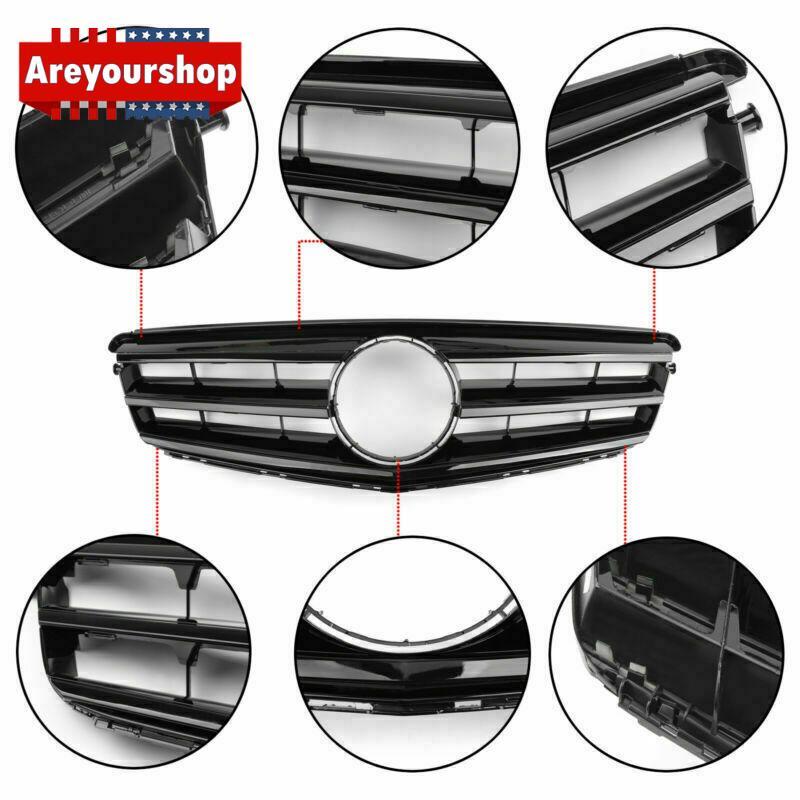 Front Bumper Grille Fit For Benz C Class W204 W/LED Emblem C300/C350 08-14 Blk