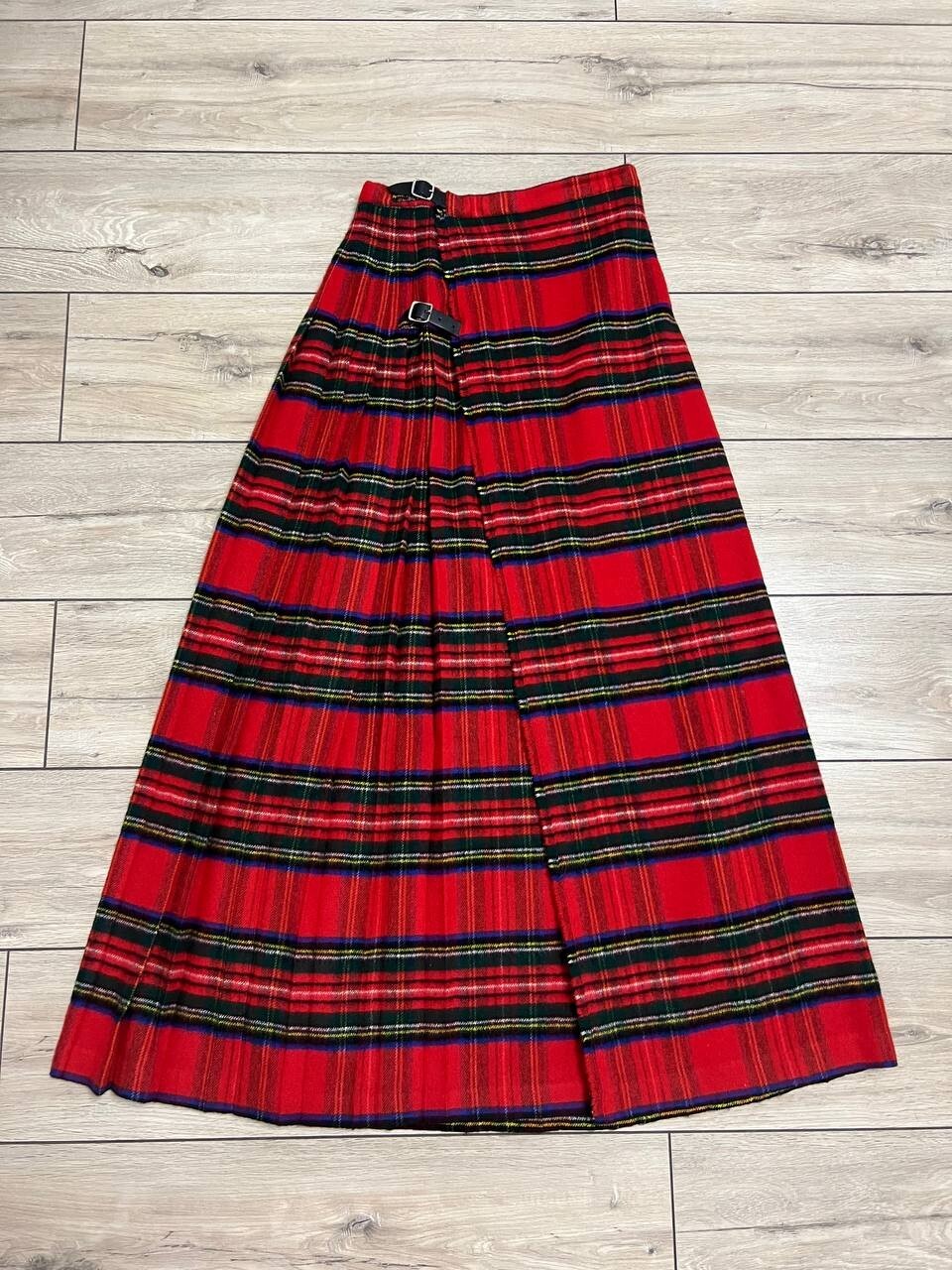 Vintage Wool Tartan Plaid Long Skirt UK Size 12 Scotland