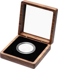 Single Walnut Wood Challenge Coin Presentation Display Box Storage Case with...