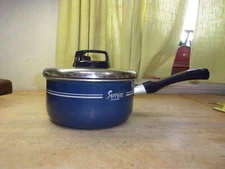 T-FAL tefal pot with lid 7 3/4" resistal sapphire blue vented lid made in france