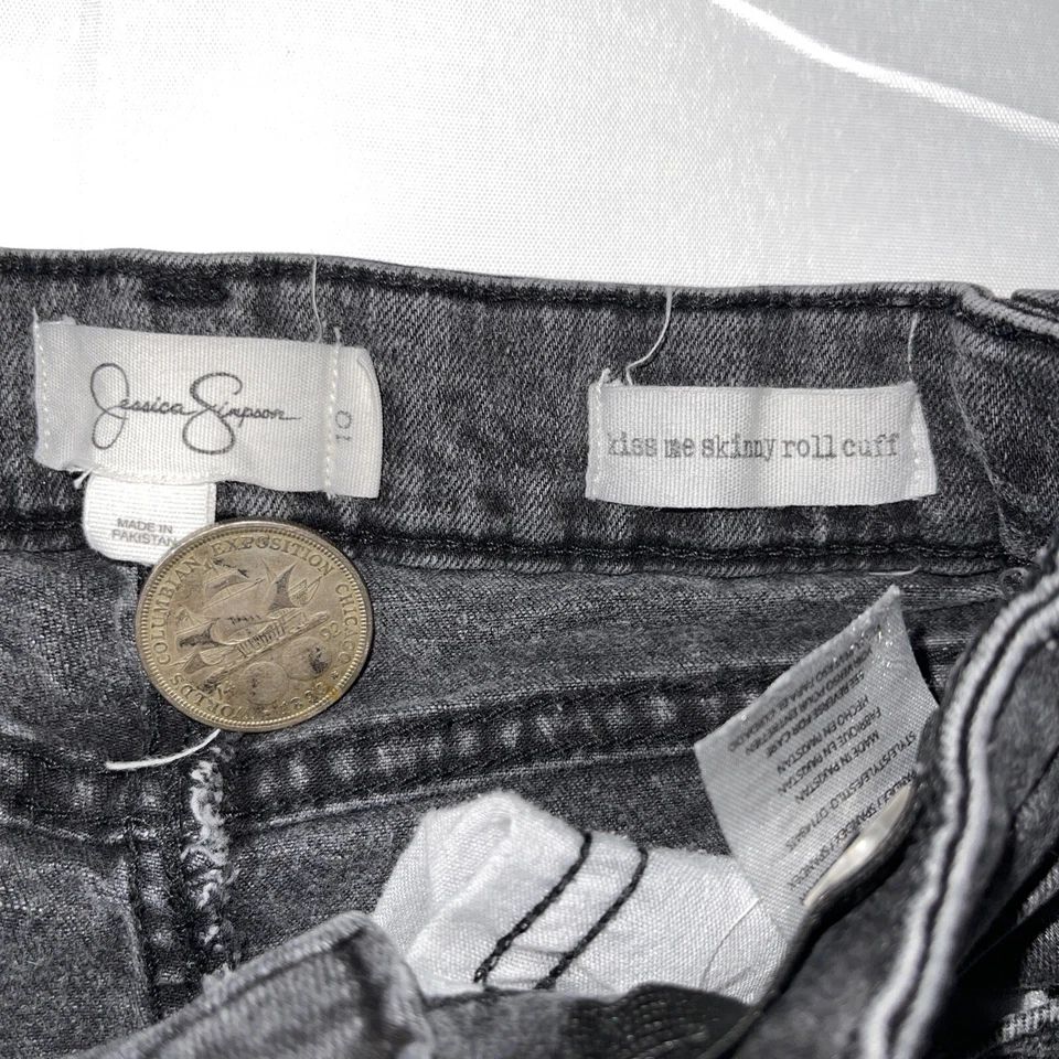 Jeans de mezclilla elásticos con puño redondo Jessica Simpson Kiss Me usados para niñas (talla 10) Foto 3 de 4