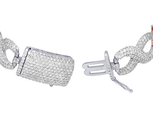 Infinity Baguette Cross 16 2/5CT Real Diamond Bracelet 10k Rose White Gold - Picture 4 of 4