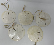 FIVE Vintage Christmas Ornaments Beach Shell Theme Sand Dollar 4.5"