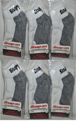 6 PAIRS Men's WHITE Snap-On Ankle Socks LARGE *FREE SHIPPING* MADE IN USA *NEW*