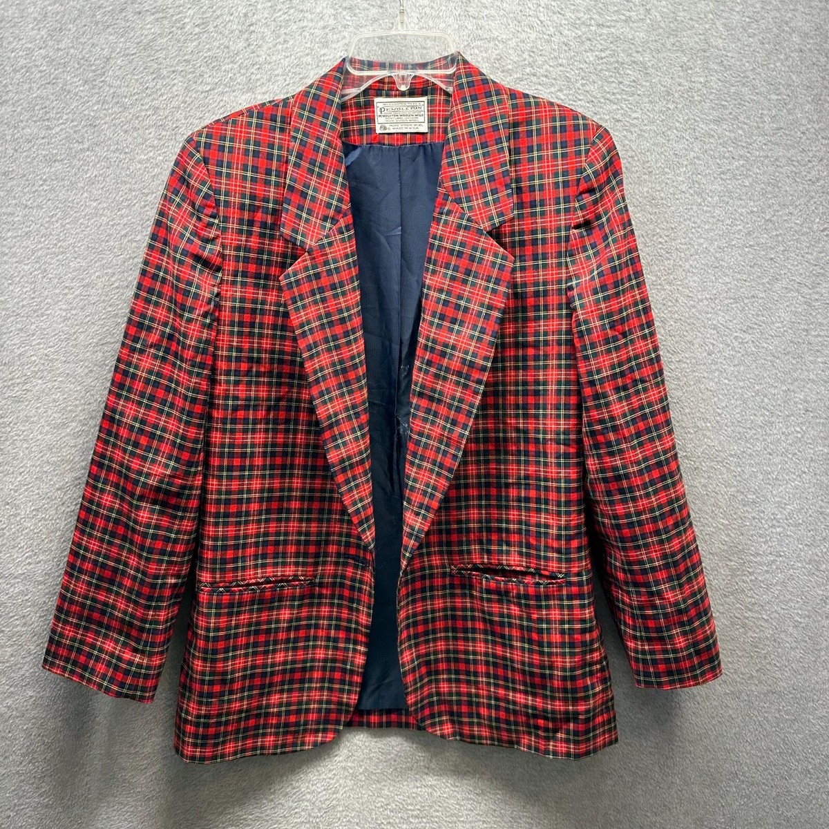 Vintage Pendleton Jacket Womens Large Red Blue 100% Wool Tartan