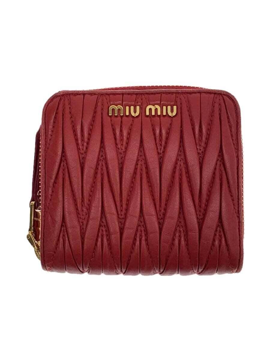 【MIU MIU】MATELASSE WALLET Miu Miu Matelasse Tri-Fold Wallet Leather Logo Color Red No