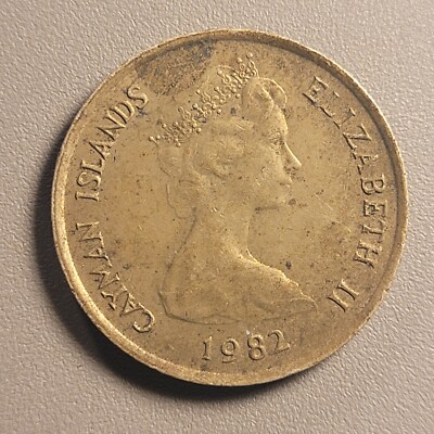 1982 Cayman Islands 25 Cents Coin - Kirk B Schooner - Queen