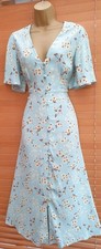 Vintage 1930s 1940s Style Turquoise Aqua Daisy Floral Midi Dress Size 16