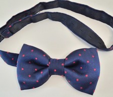 Navy Blue Bow Tie with Red Polka Dots   Adjustable Formal Menswear - Unbranded