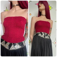 Vintage 90s Y2K Red Scrunch Tube Top Boho Whimsy Grunge Layering Piece S/M