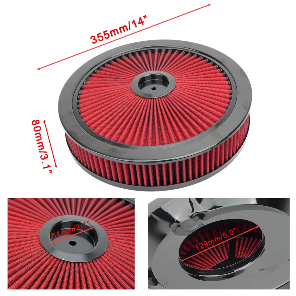 PULITORE FILTRO ARIA 14x3" EDELBROCK HOLLEY NERO/ROSSO CHEVY FORD DODGE MOPAR - Immagine 3 di 4