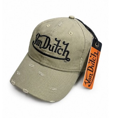 NEW Von Dutch Hat Stone Beige Black Distressed Cycled Dad Cap Retro unisex Y2K