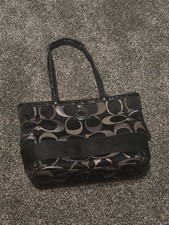 COACH Black Silver Signature Stripe Optic Multi-Function Diaper Bag F20425