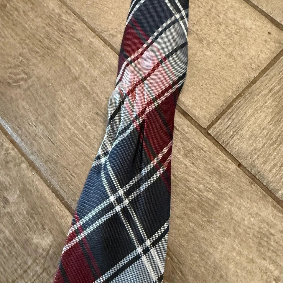 Chaps Tie Mens Red Navy Gray Plaid Tartan 100% Silk Necktie Handmade Classic - Image 4 of 4