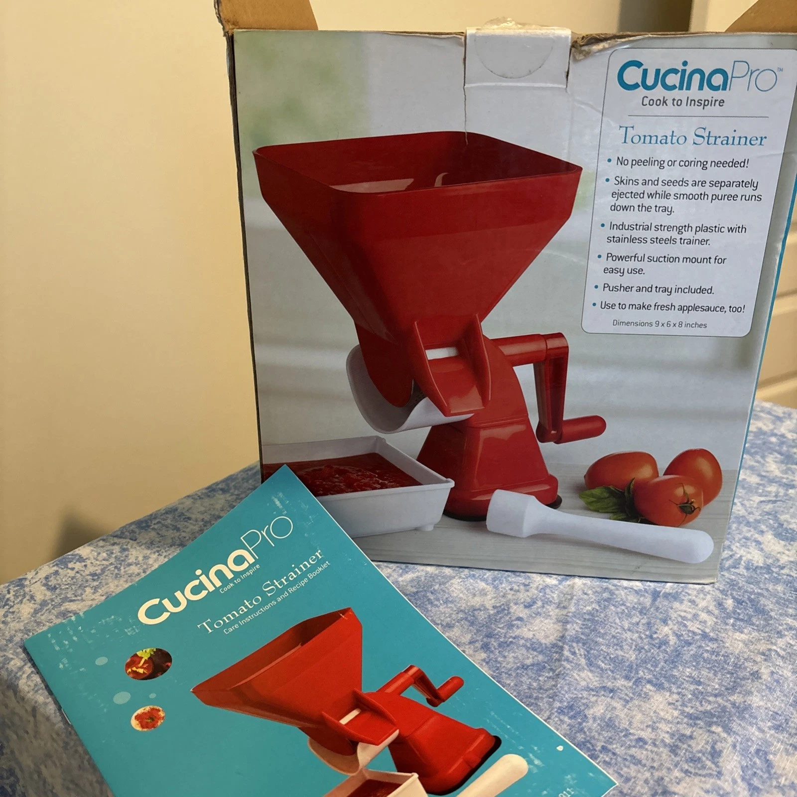 CucinaPro Tomato Strainer- Easily Juices w No Peeling Deseeding NEW OPEN BOX