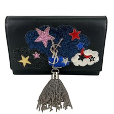 YVES SAINT LAURENT Kate Tassel Chain Wallet Shoulder Bag Black Leather,