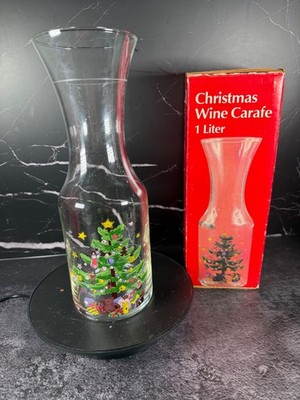 Vintage Nikko Christmas Happy Holidays 1 Liter Christmas Wine Carafe