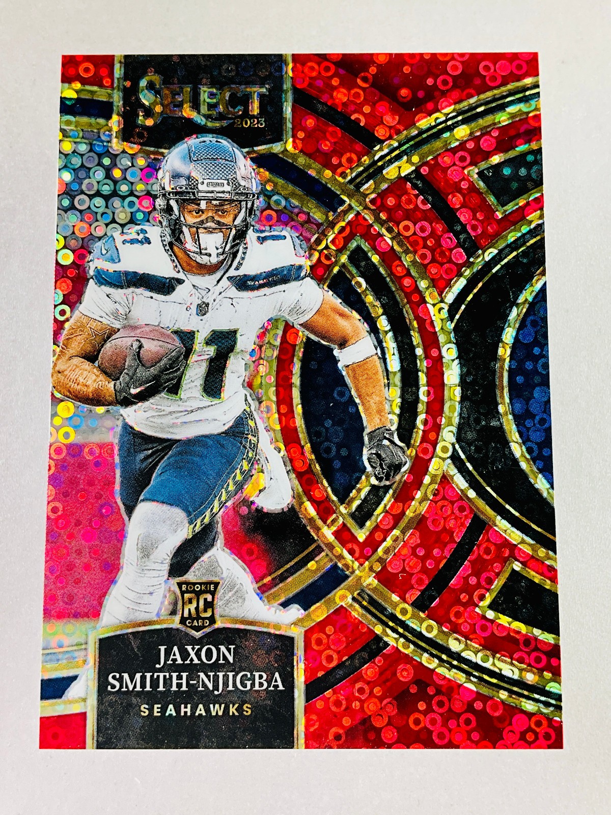 Jaxon Smith-Njigba 2023 Select Premier RC Red Disco Prizm /49 Seahawks