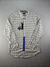 Banana Republic Men's Slim Fit Stretch Poplin Shirt, Green, White Plaid Large