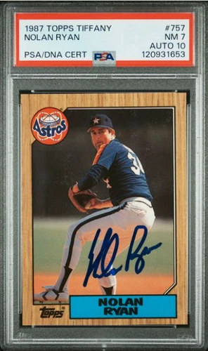 1987 Topps Tiffany Nolan Ryan Signed Baseball Card PSA 7 DNA Certified 10 HOF