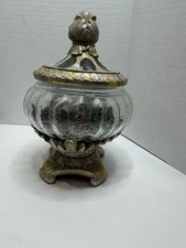 Crackle Glass Table Top Candy Bowl Pedestal  Potpourri Finial Jar