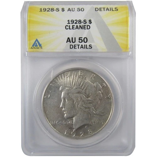 1928 S Peace Silver Dollar AU 50 Details ANACS $1 Coin SKU:I25496