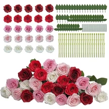 EIGHTOWN DIY Artificial Flowers Indoor 25 Pieces Red Pink Soap Material