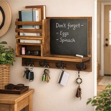 Wall Mounted Key Holder with Mail Organizer and Chalkboard,Entryway Storage Rack