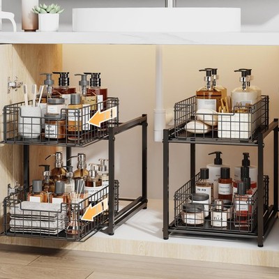 SILUB Under Sink Organizer, 2-Tier Pull Out Cabinet large, black1 